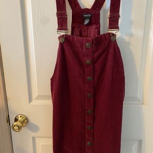 Maroon Corduroy Overall Mini Dress